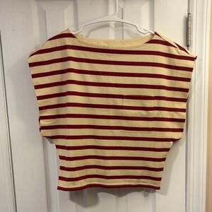 J Crew Women’s Striped Pocket Tee - Cream & Red